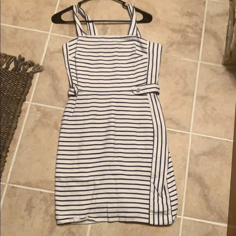 Navy and white striped beach dress
